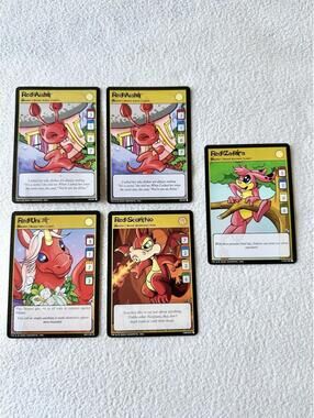 2003 Neopets TCG Red Bundle of 5 Trading Cards (Scorchio Uni Aisha Zafara)